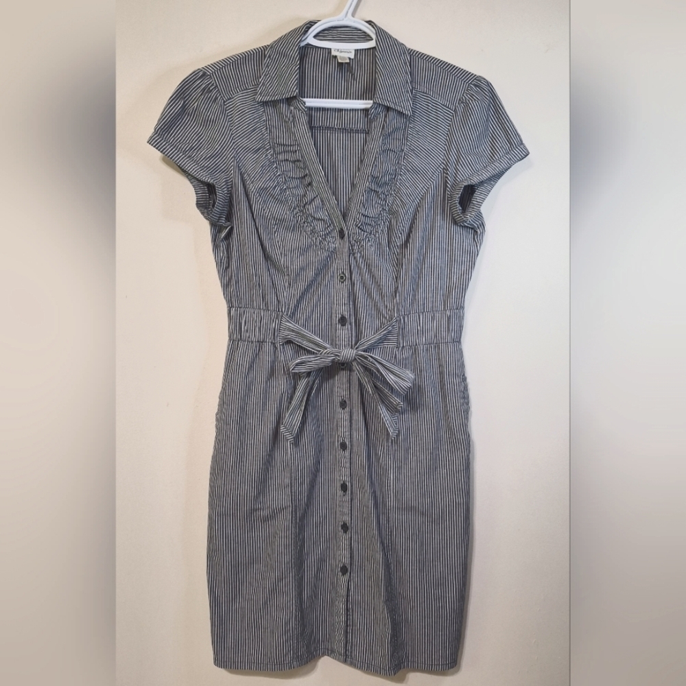 Vintage Y2K Dynamite Pinstripe Shirtdress with Bow Tie Waist Medium - Picture 2 of 10
